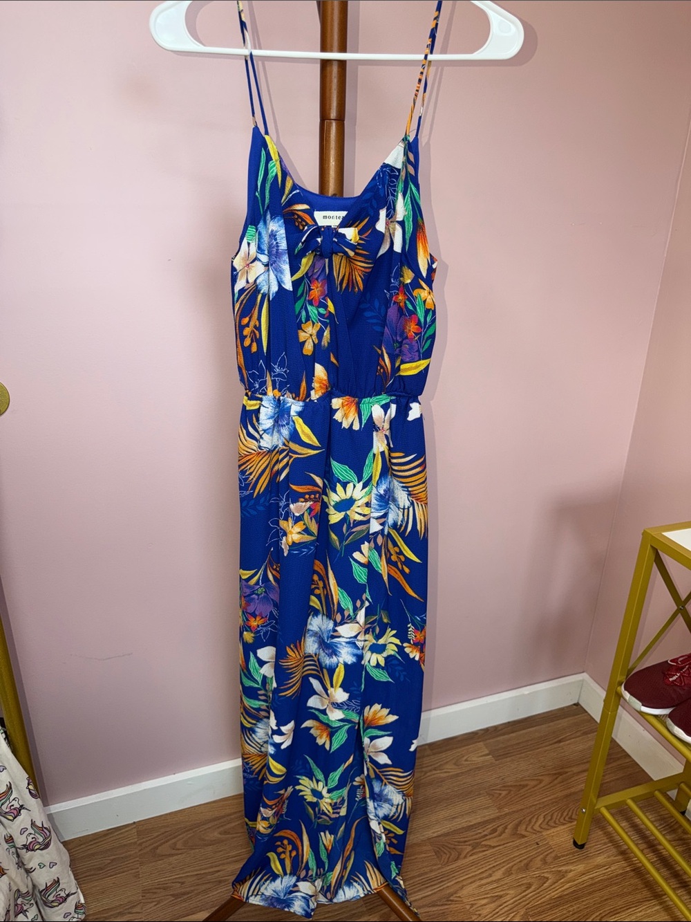 Royal Blue Floral Maxi Dress with Spaghetti Straps -